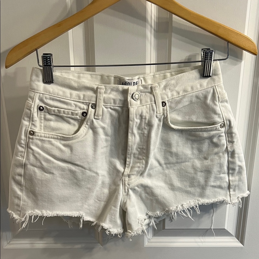 AGOLDE White Frayed Hem Jean Shorts